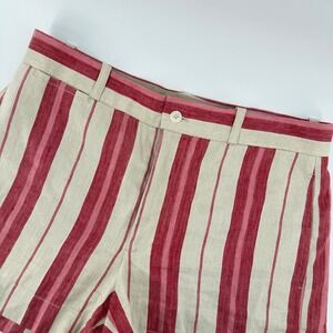 Ralph Lauren Sport Shorts Womens 8 Red Pink Striped Linen Cotton Herringbone